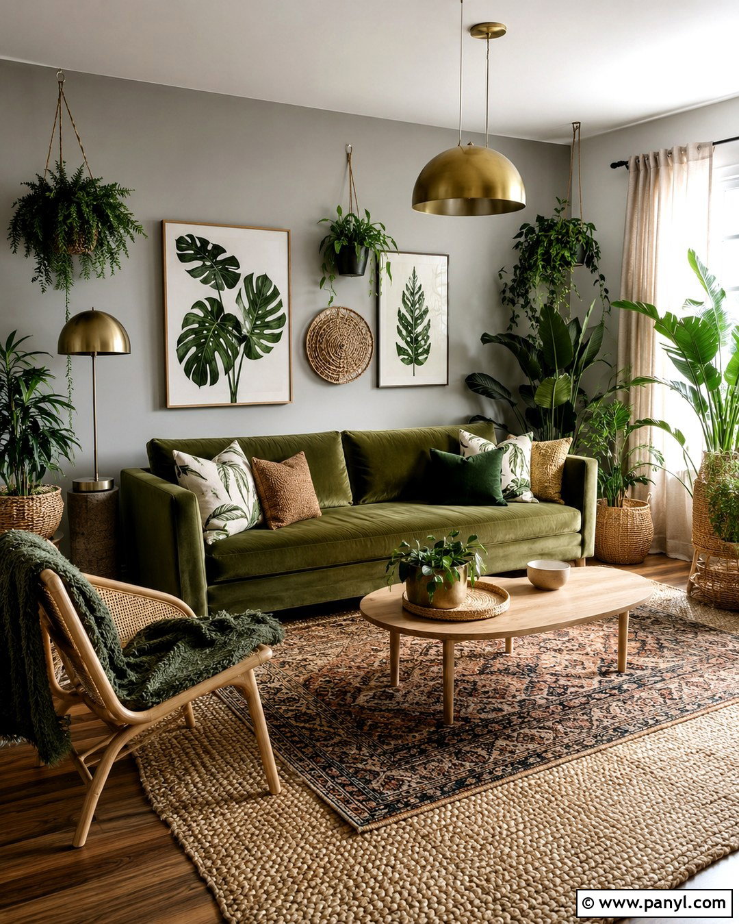 Green Boho Living Room With Grey Walls - 20 Boho With Grey Walls