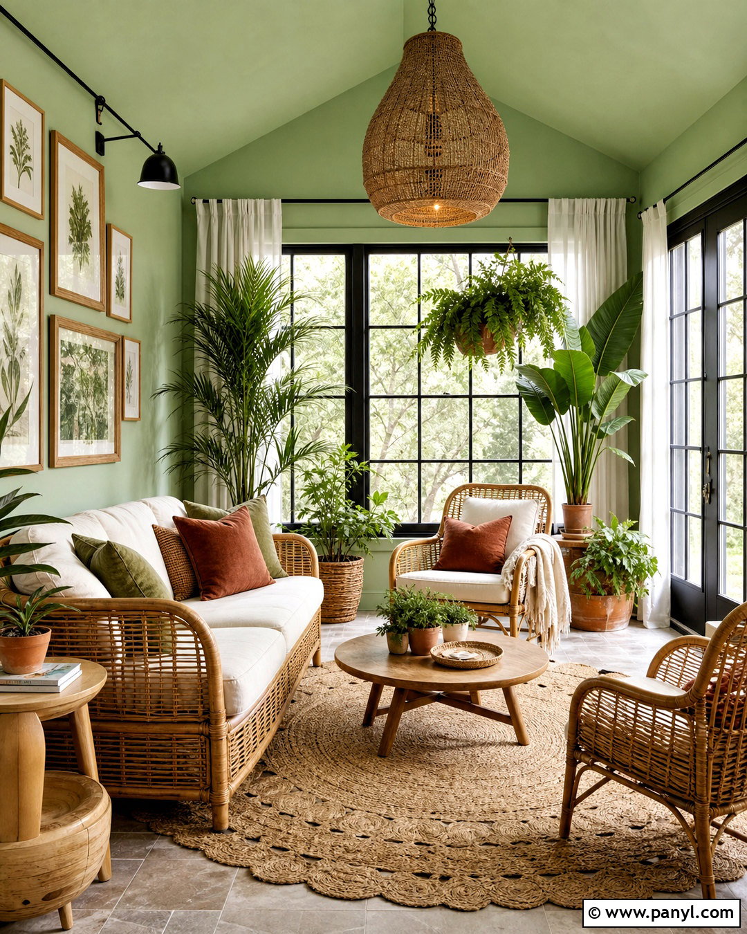 Green Boho Sunroom - 20 green interior design ideas
