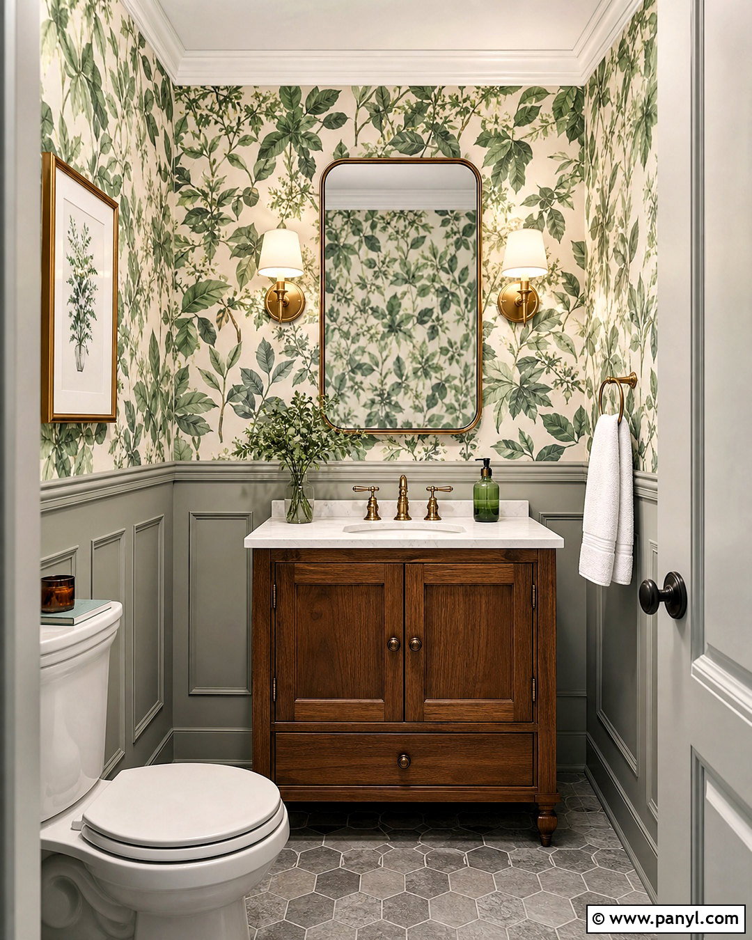 Green Botanical Bathroom Wallpaper - 20 green accent bathroom ideas