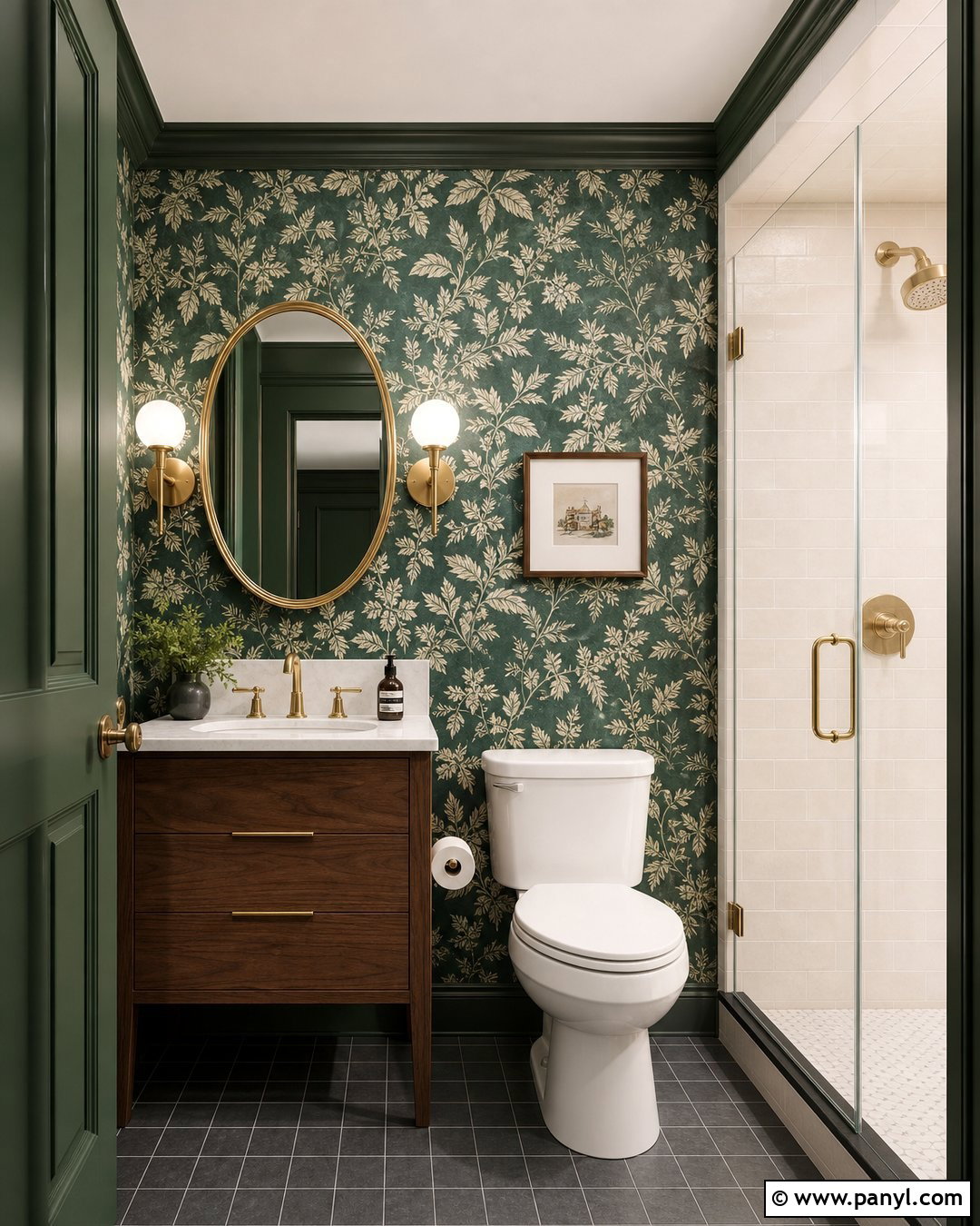 Green Botanical Bathroom Wallpaper - 35 Green Bathroom Walls