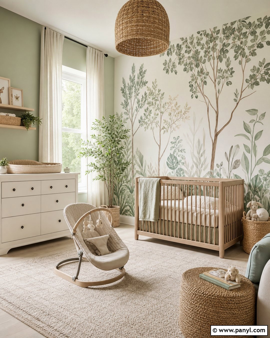Green Botanical Nursery Mural - 20 Green Nursery Wall Color Ideas