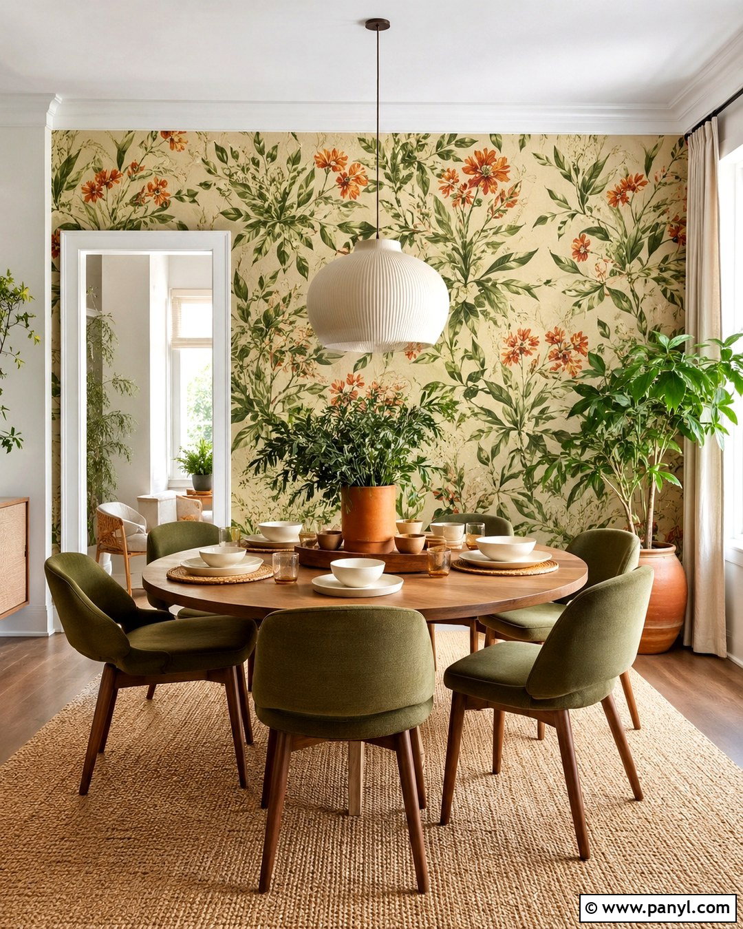 Green Botanical Orange Accent Wall - 20 Orange And Green Accent Wall Ideas