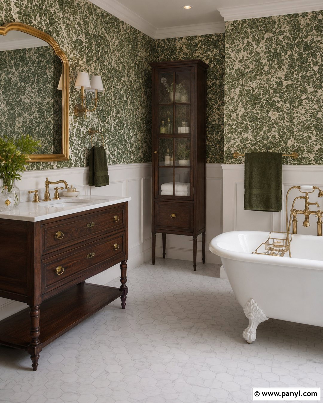 Green Botanical Wallpaper Bathroom - 20 Vintage Bathroom With Green Walls