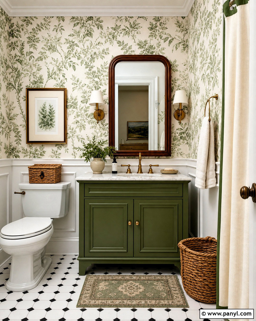 Green Botanical Wallpaper Guest Bathroom - 20 green guest bathroom ideas