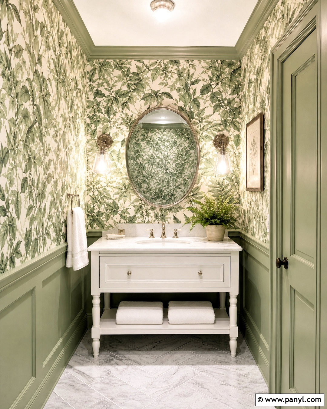 Green Botanical Wallpaper Powder Room - 20 green powder room ideas