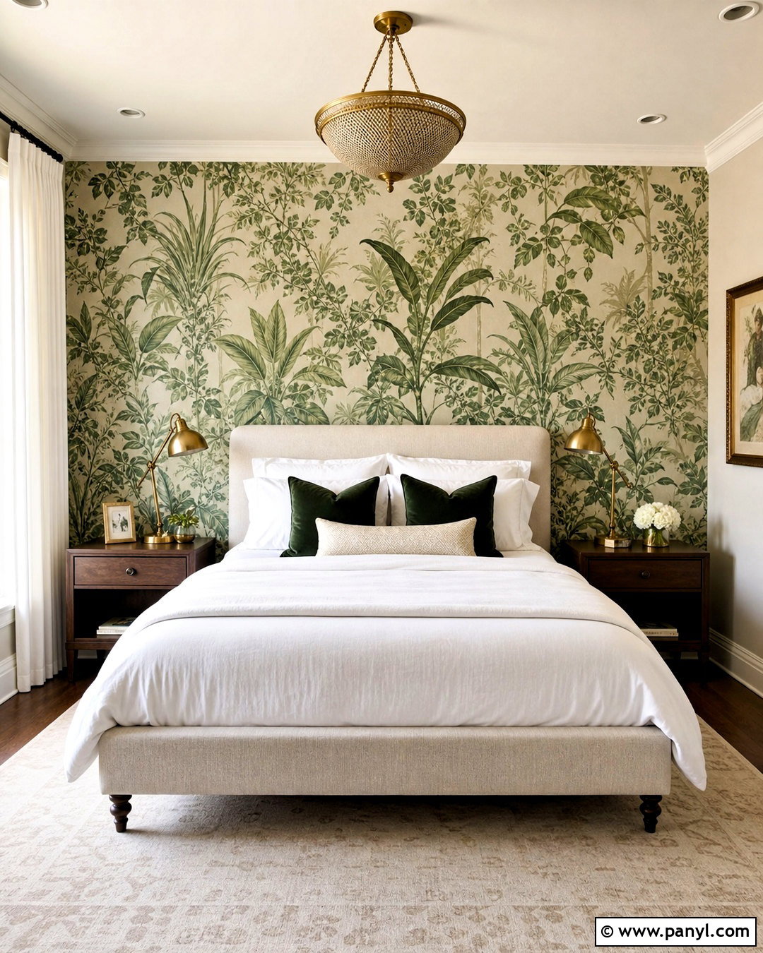 Green Botanical Wallpaper Wall - 20 green statement wall ideas