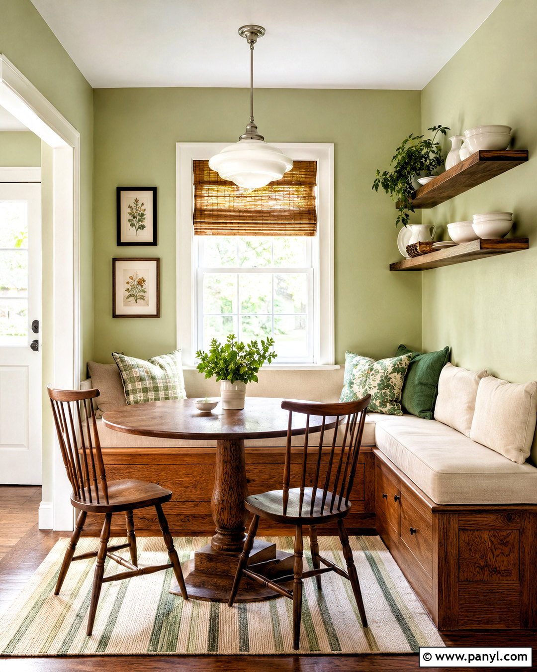 Green Breakfast Nook - 40 green wall room ideas