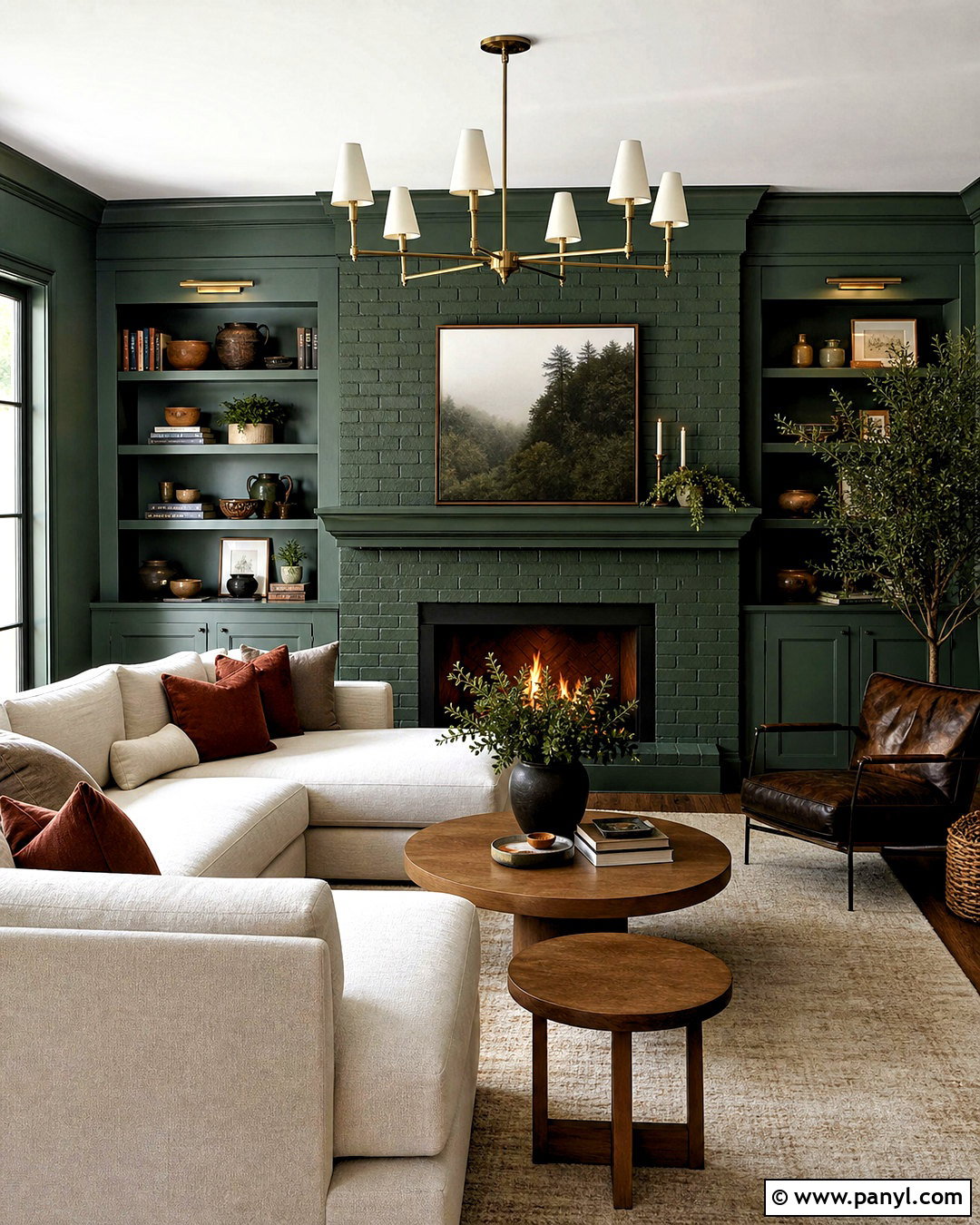 Green Brick Fireplace Color-Drenched Room - 20 green brick fireplace ideas