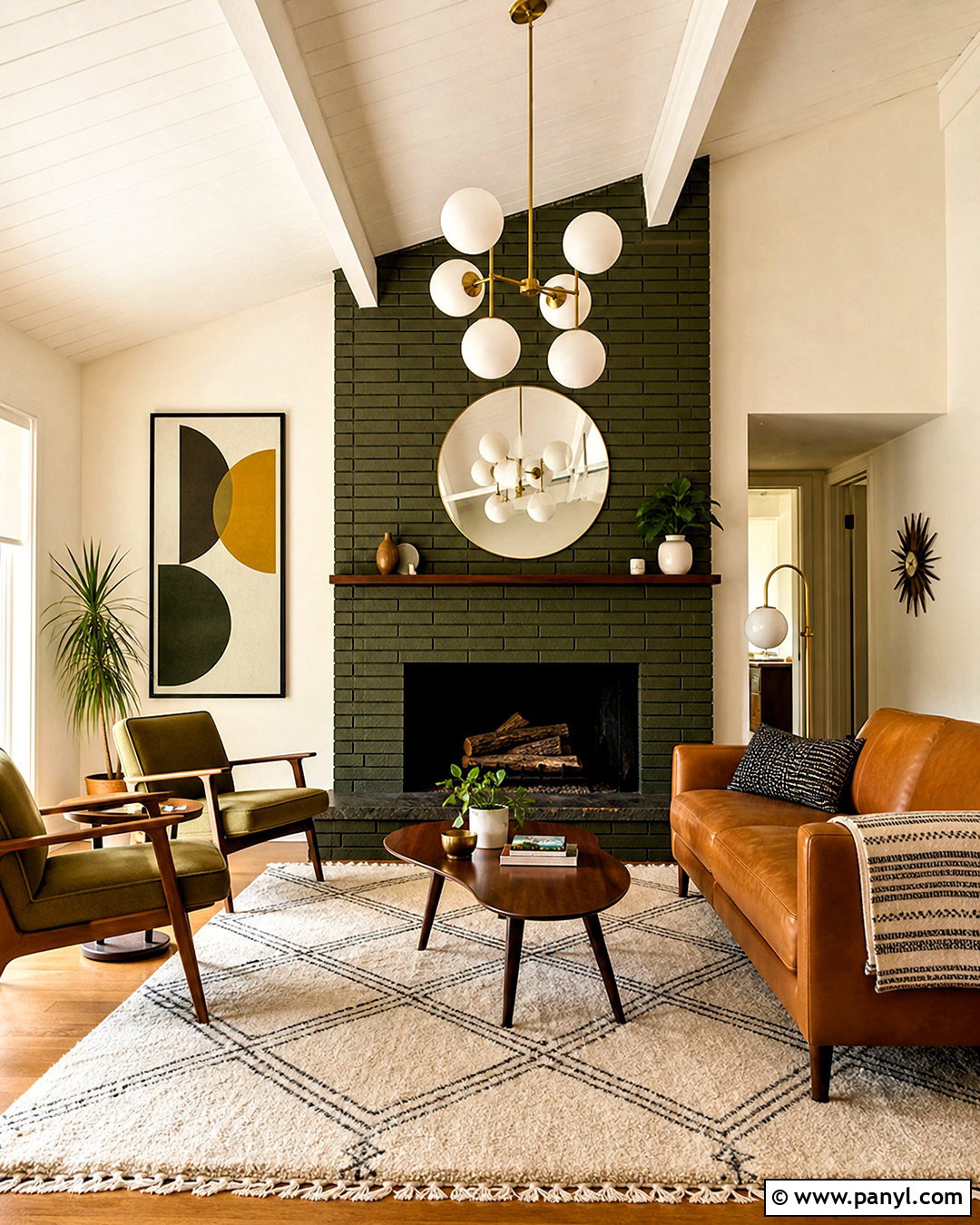Green Brick Fireplace Midcentury Living Room - 20 green brick fireplace ideas