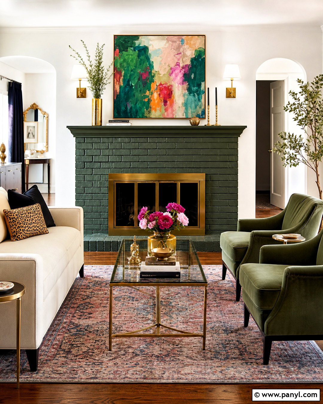 Green Brick Fireplace With Brass Accents - 20 green brick fireplace ideas