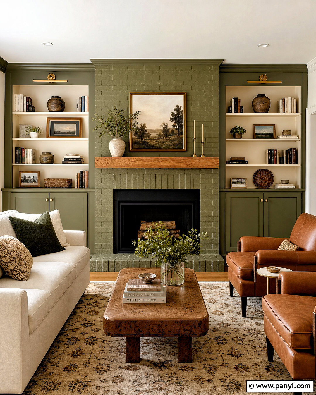 Green Brick Fireplace With Built-Ins - 20 green brick fireplace ideas