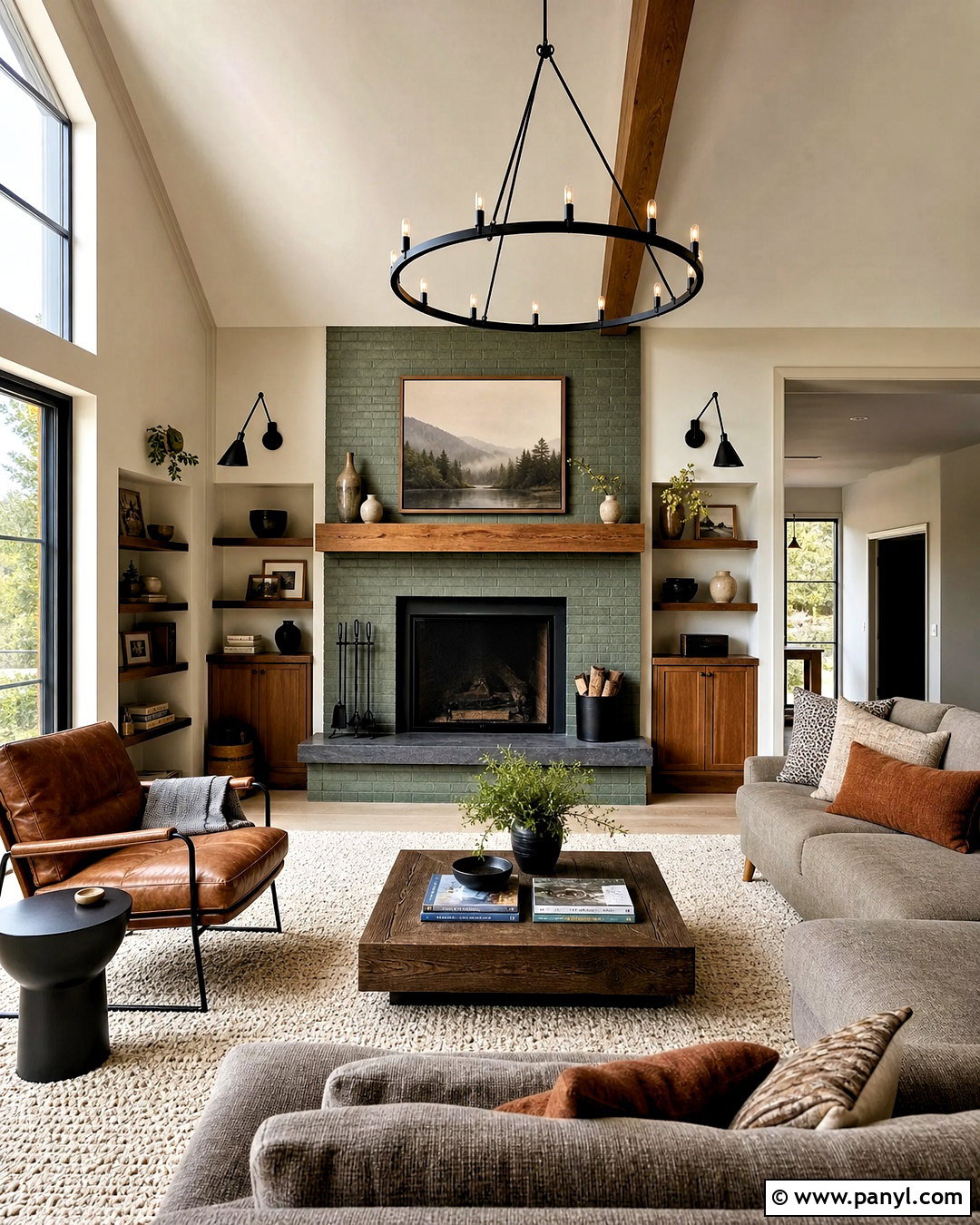 Green Brick Fireplace With Stone Hearth - 20 green brick fireplace ideas