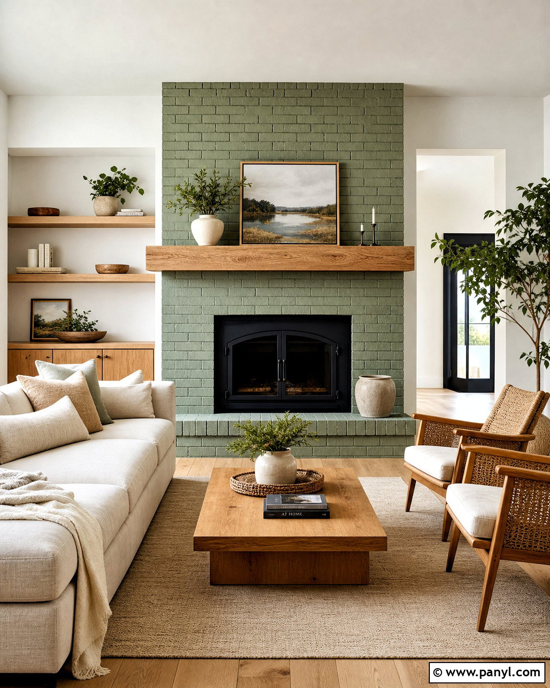 Green Brick Fireplace With Wood Mantel - 20 green brick fireplace ideas