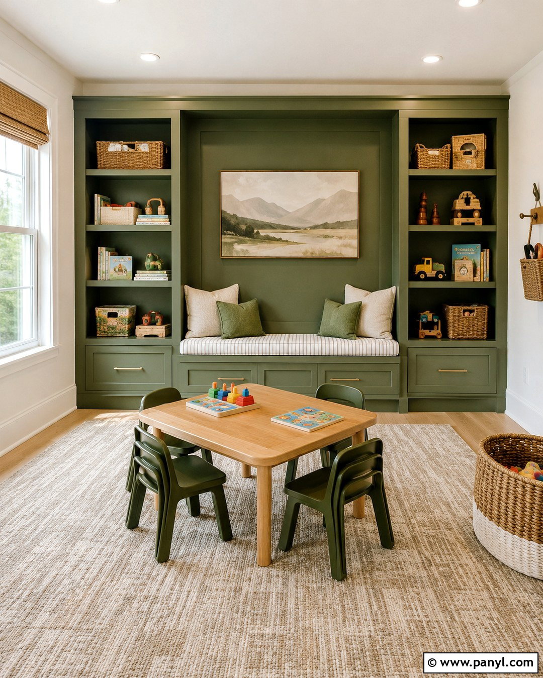 Green Built-In Accent Wall Playroom - 20 Green Accent Wall Playroom Ideas