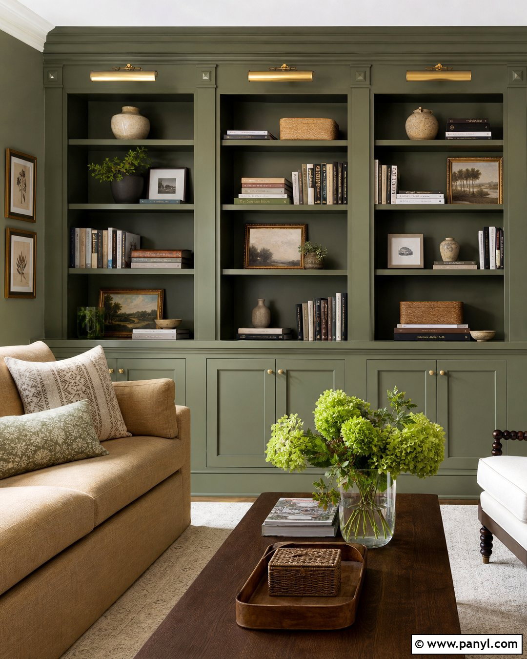 Green Built In Bookcase Wall - 30 Green Color Wall Ideas