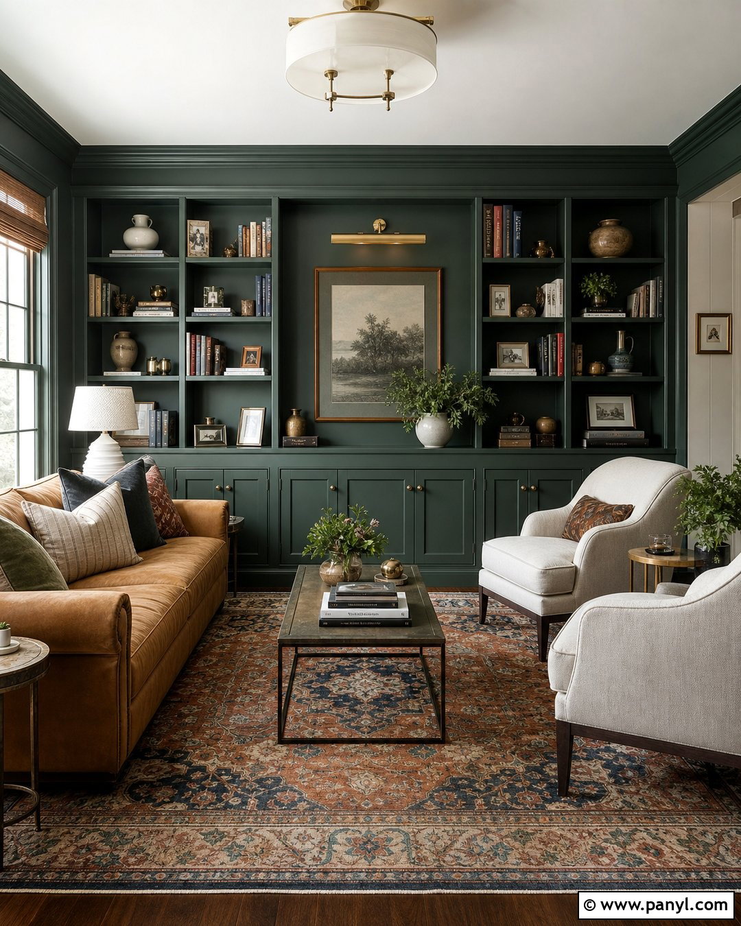 Green Built-In Bookshelf Accent Wall - 30 Accent Wall Green Ideas