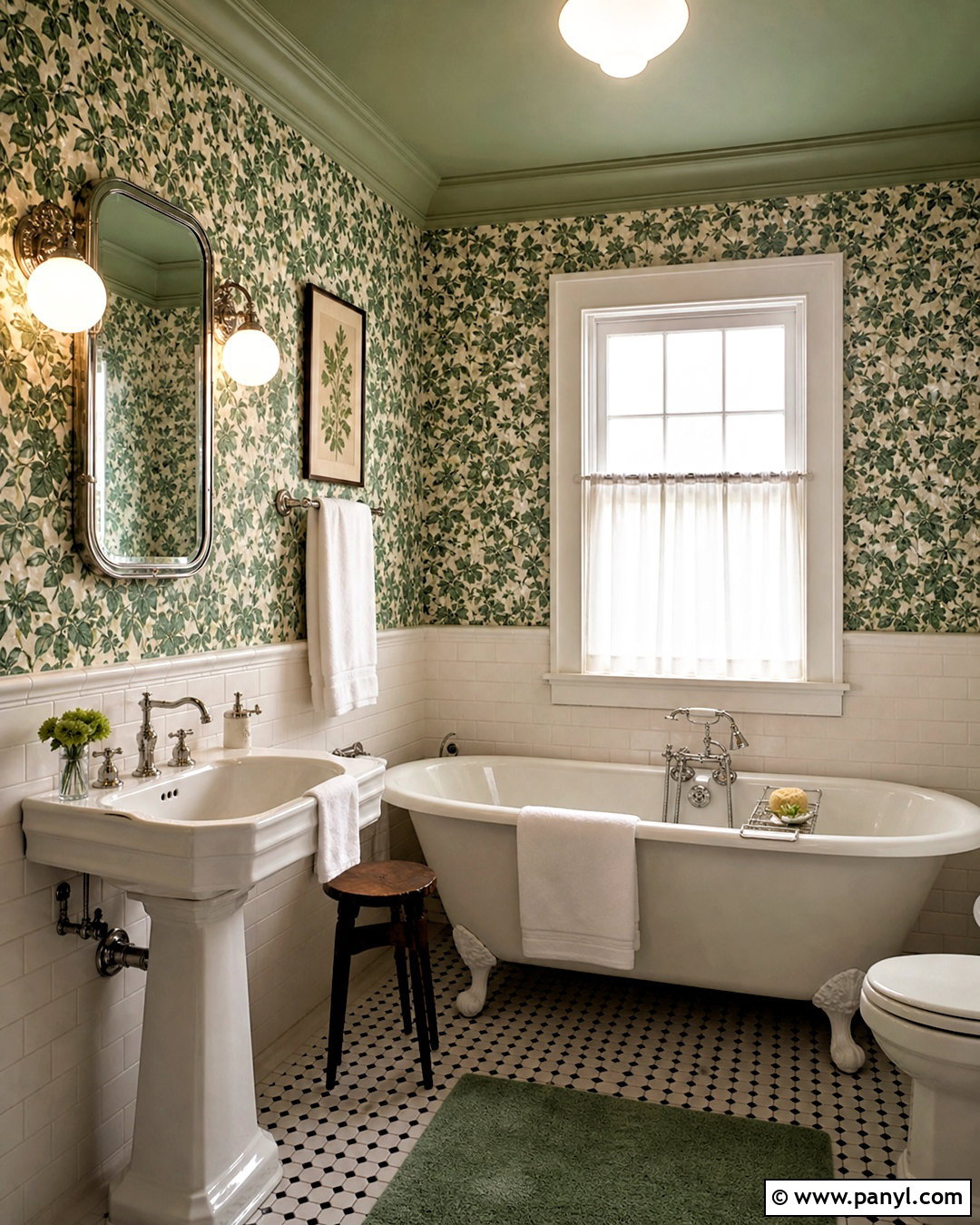 Green Ceiling In A Vintage Bathroom - 20 green ceiling bathroom ideas