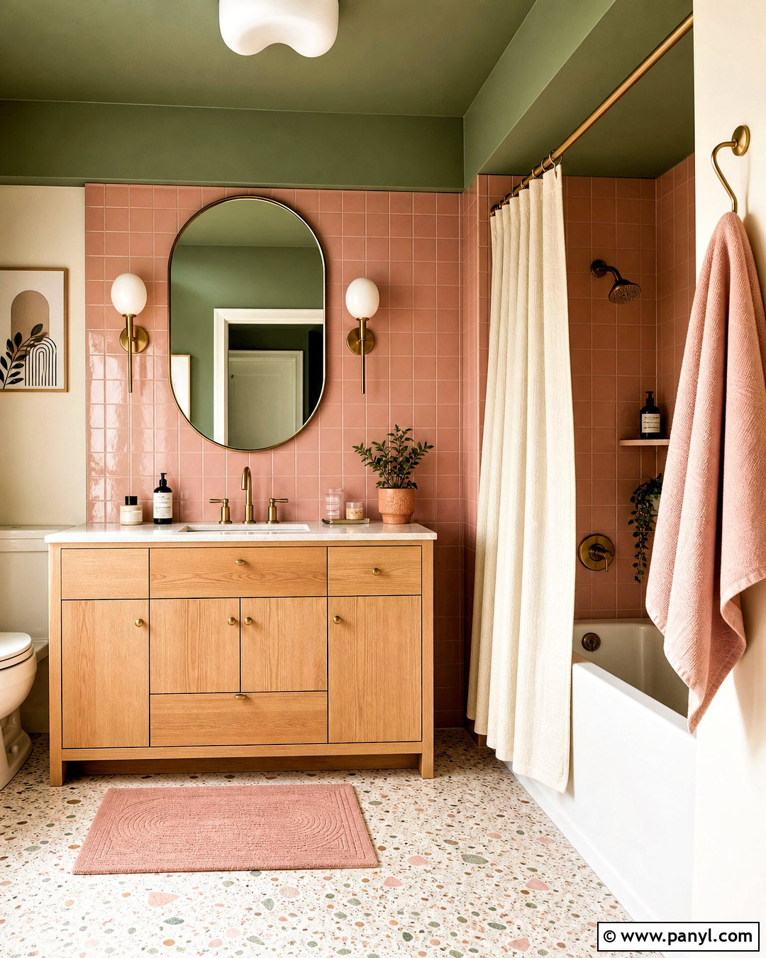 Green Ceiling With Pink Tile - 20 green ceiling bathroom ideas