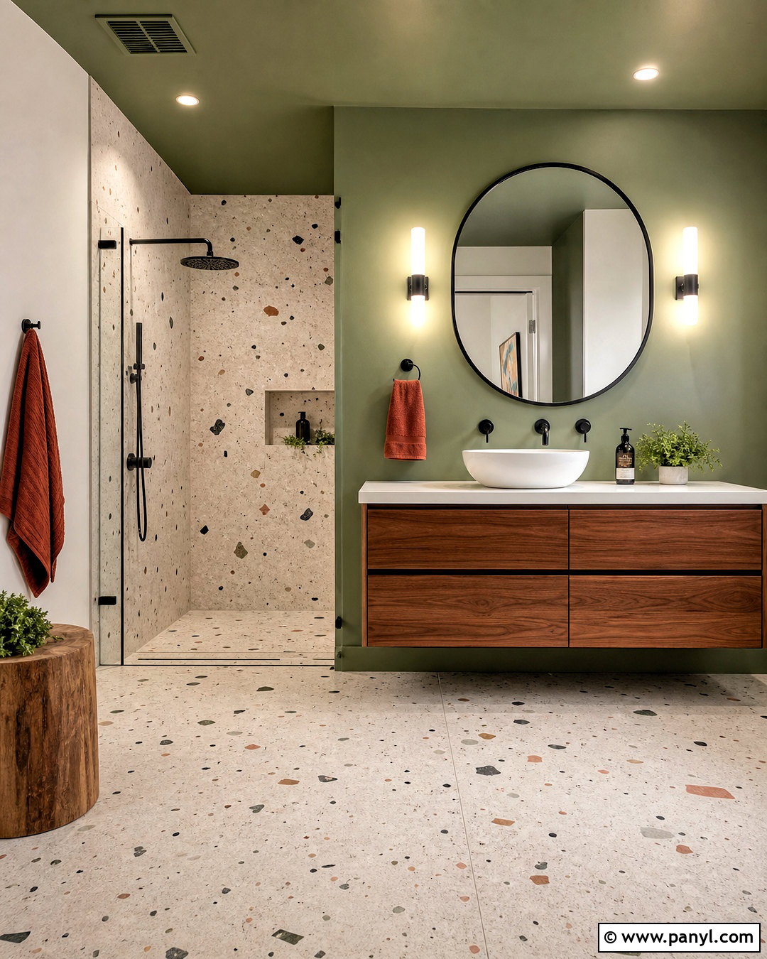 Green Ceiling With Terrazzo Tile - 20 green ceiling bathroom ideas