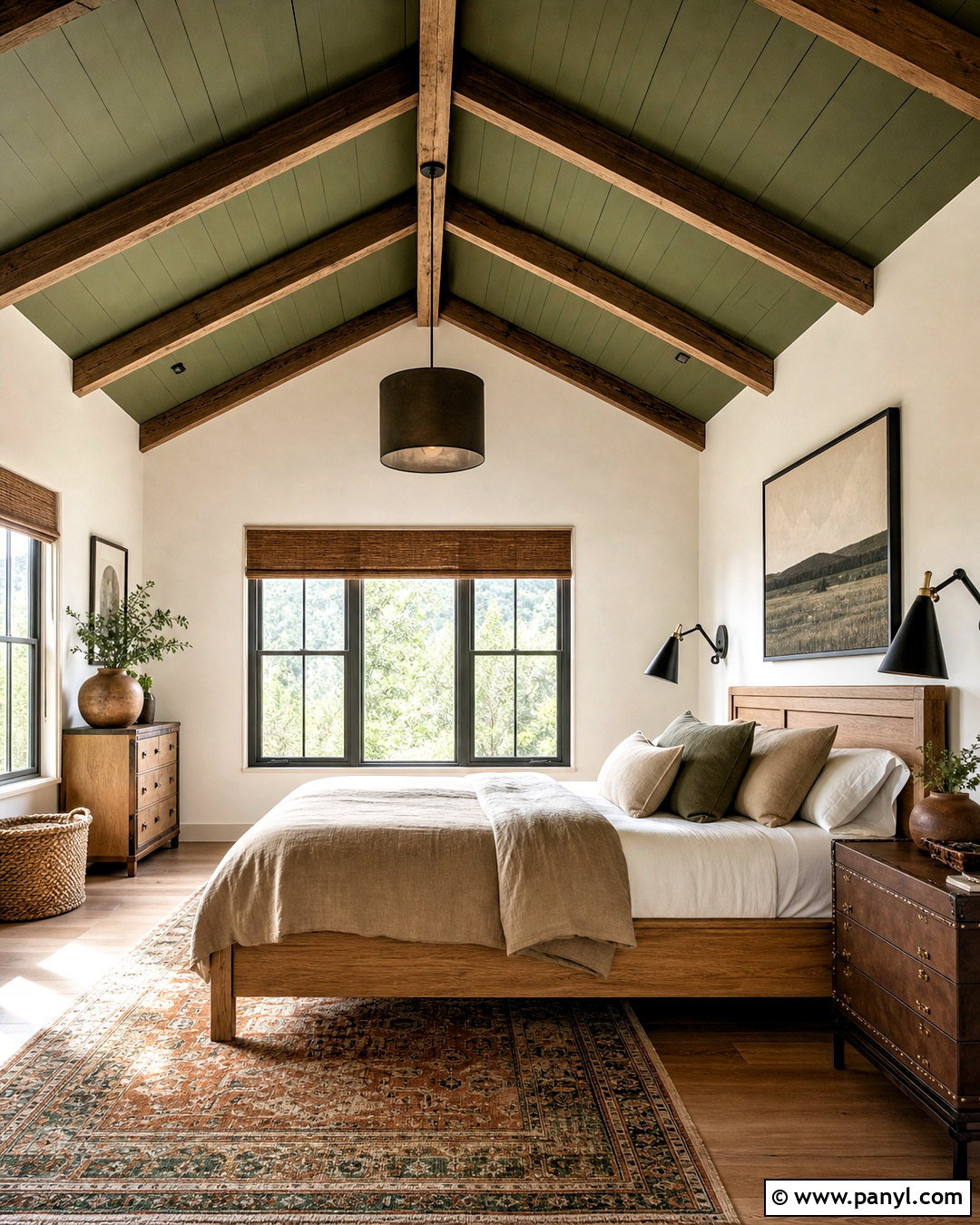 Green Ceiling With Wood Beams - 20 green ceiling bedroom ideas