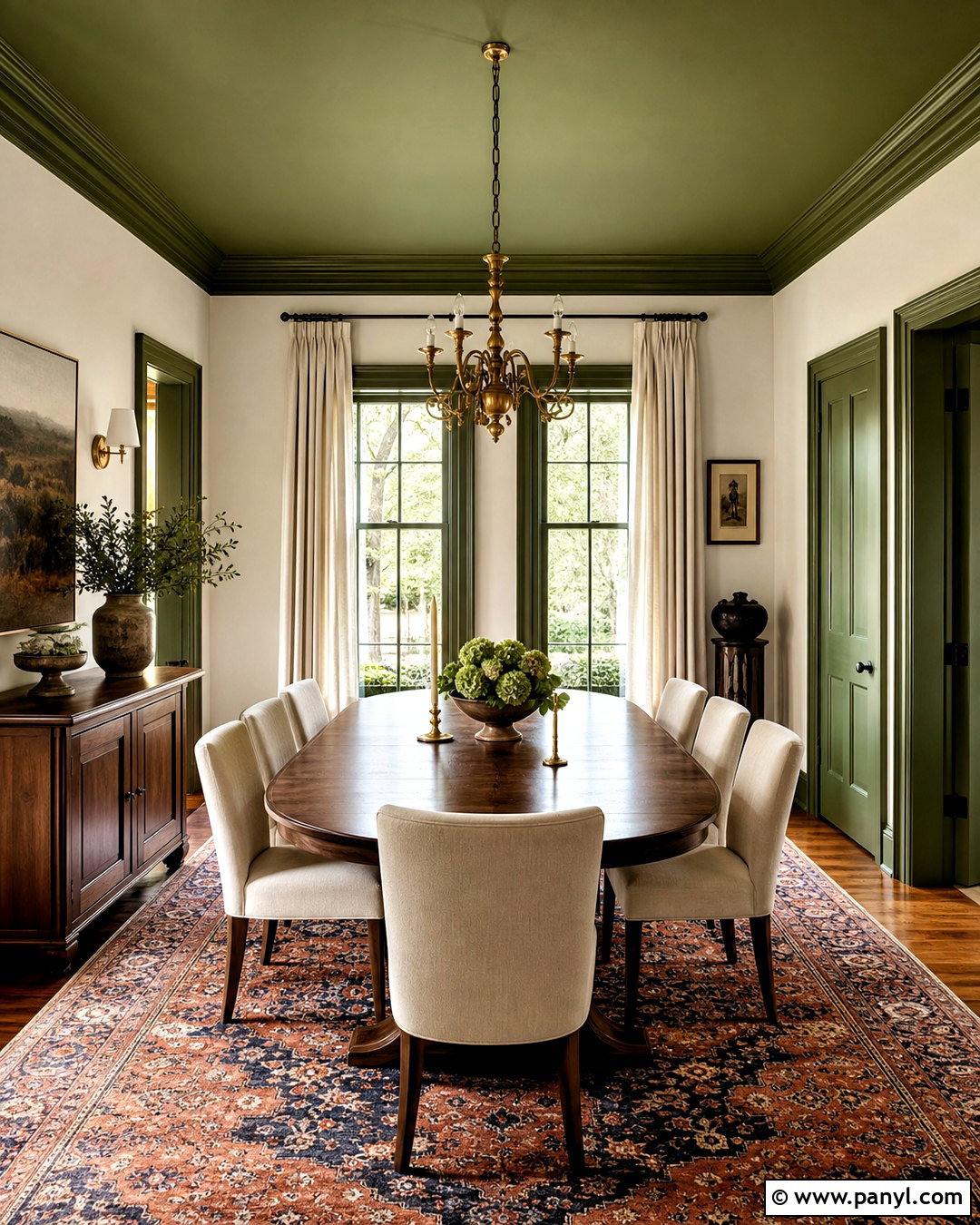 Green Ceiling and Crown Molding - 20 green trim interior ideas