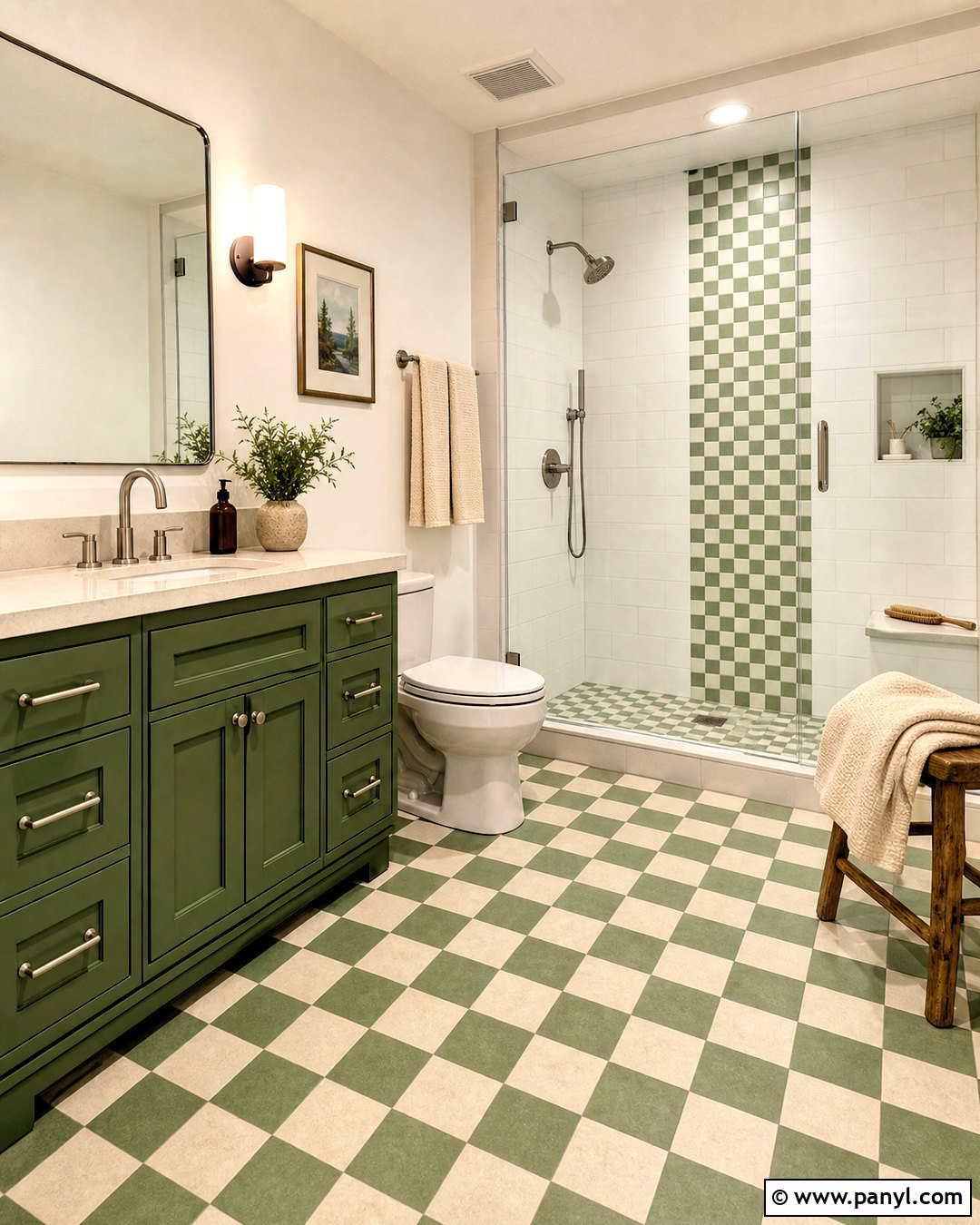 Green Checkerboard Bathroom - 20 green bathroom inspo ideas