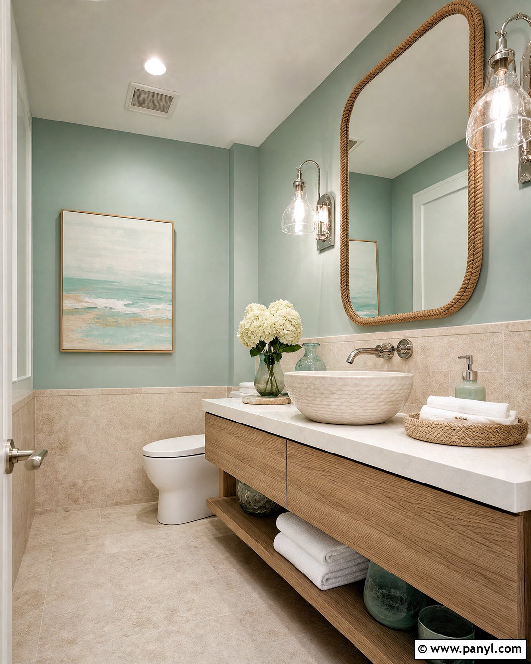 Green Coastal Powder Room - 20 green powder room ideas
