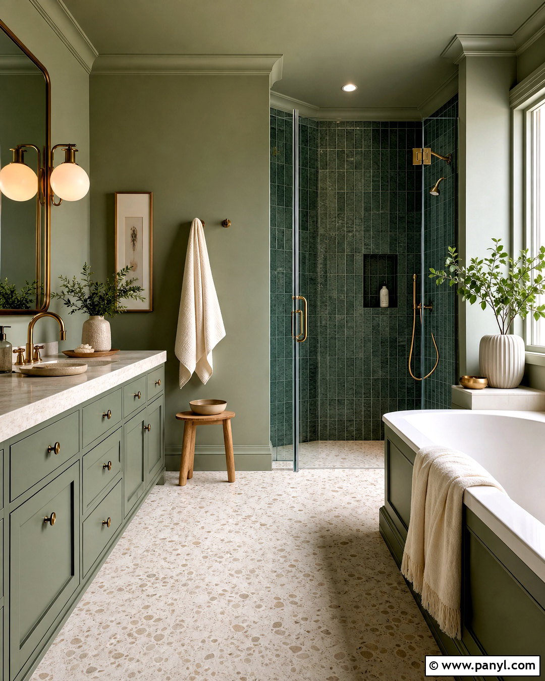 Green Color Drenched Bathroom - 20 green ceiling bathroom ideas