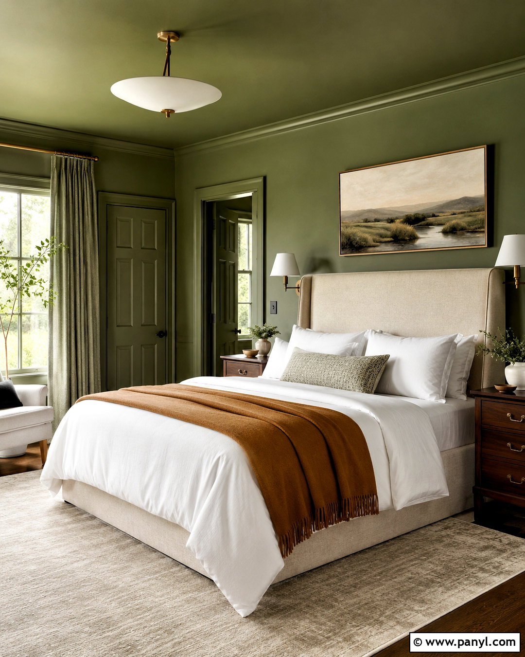 Green Color Drenched Bedroom - 20 Warm Green Wall Color Ideas