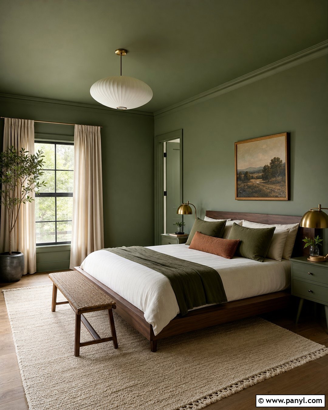 Green Color Drenched Bedroom - 35 green wall interior ideas