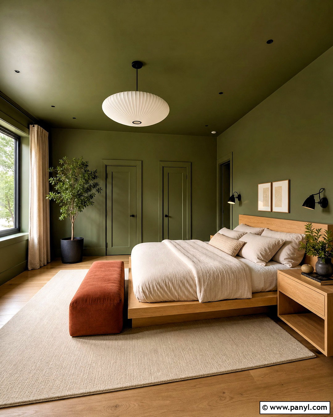 Green Color Drenched Bedroom - 20 green ceiling bedroom ideas