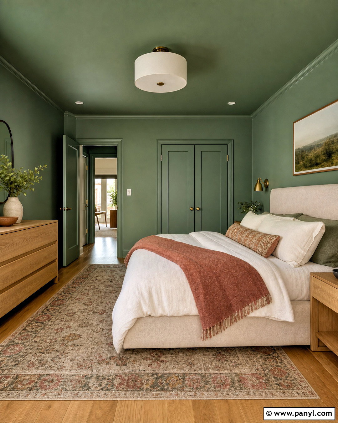 Green Color Drenched Bedroom - 20 green interior paint ideas