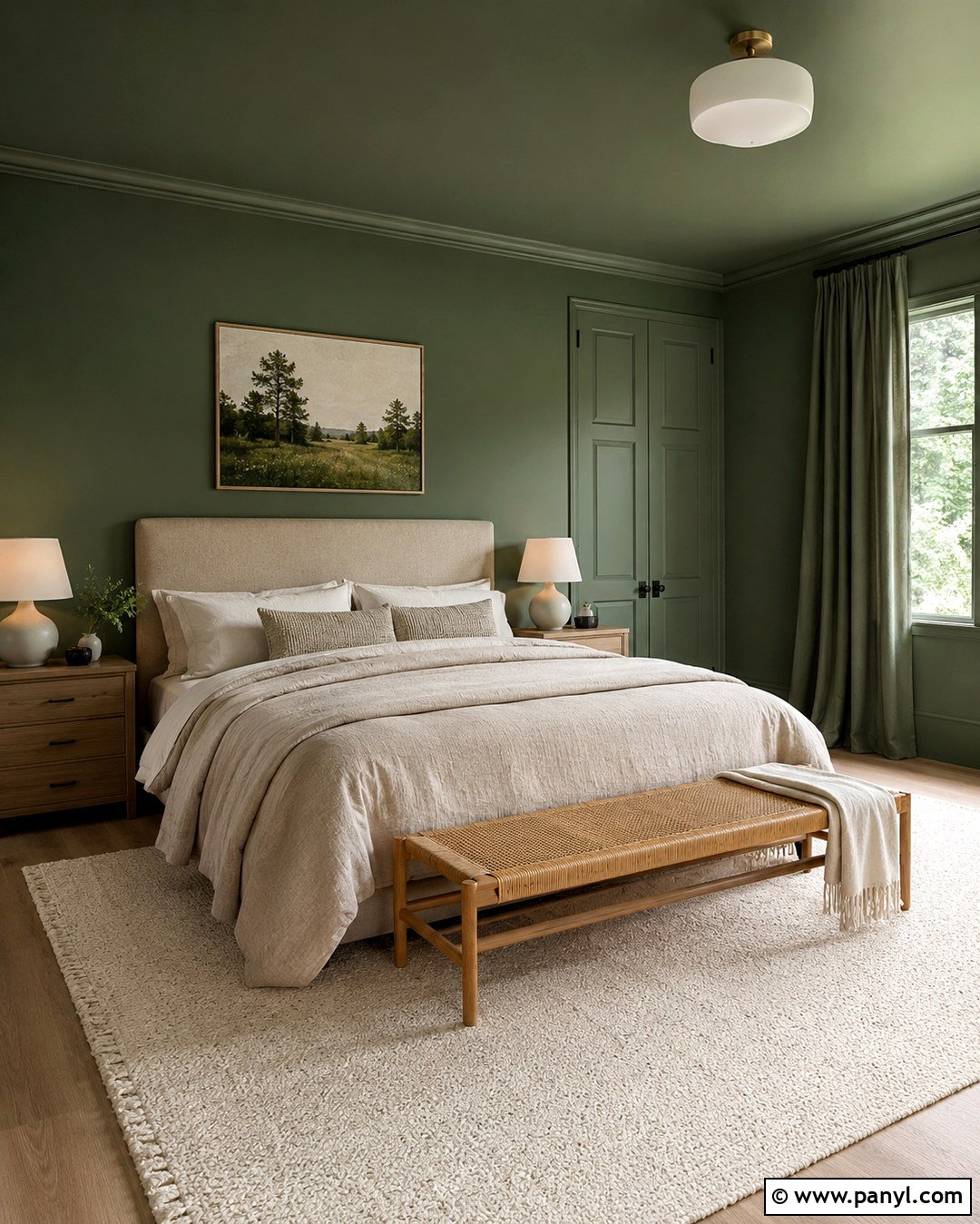 Green Color Drenched Bedroom - 20 Rich Green Wall Paint Ideas