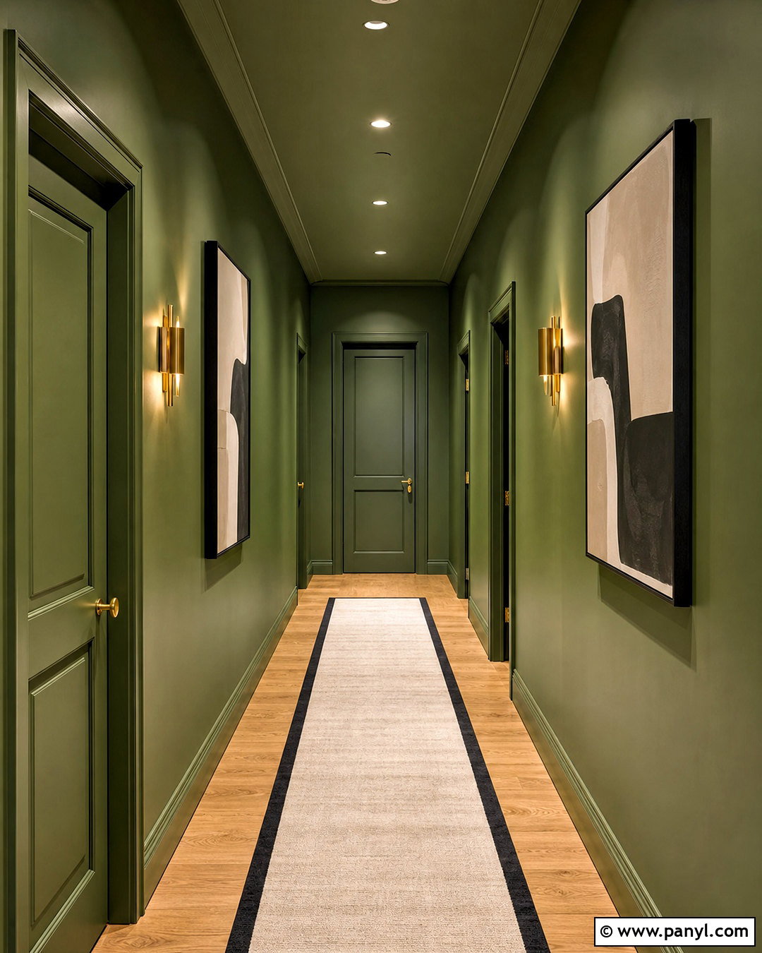 Green Color Drenched Corridor - 20 green corridor ideas