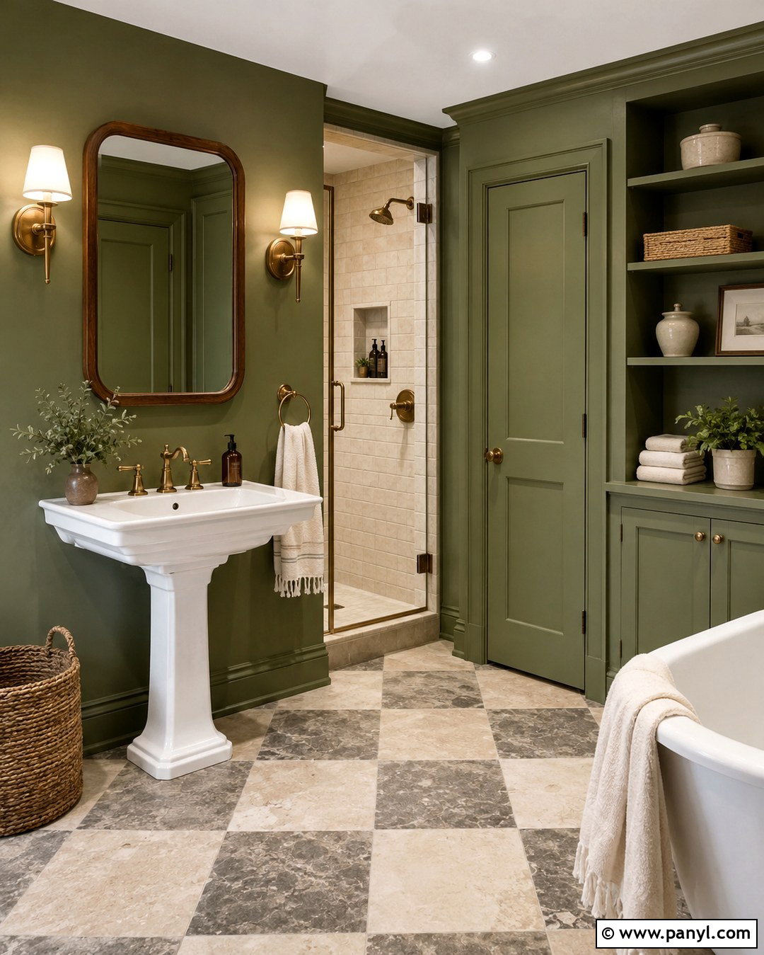 Green Color Drenched Farmhouse Bathroom - 20 Farmhouse Bathroom Paint Colors Wall Ideas