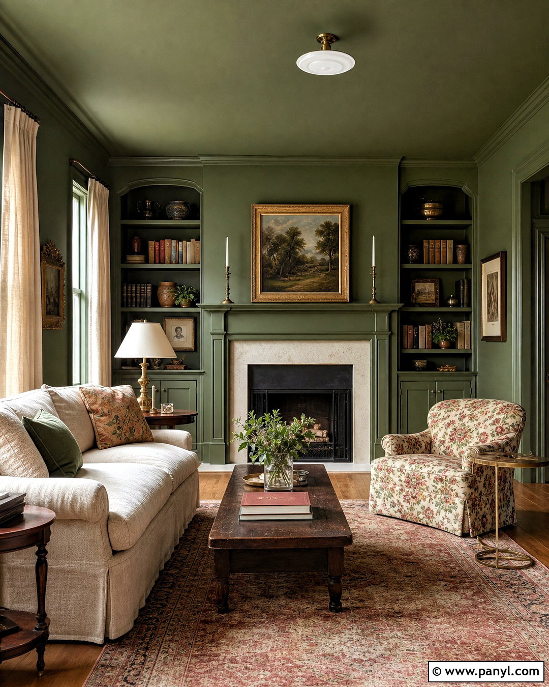 Green Color Drenched Fireplace Room - 20 green fireplace wall ideas