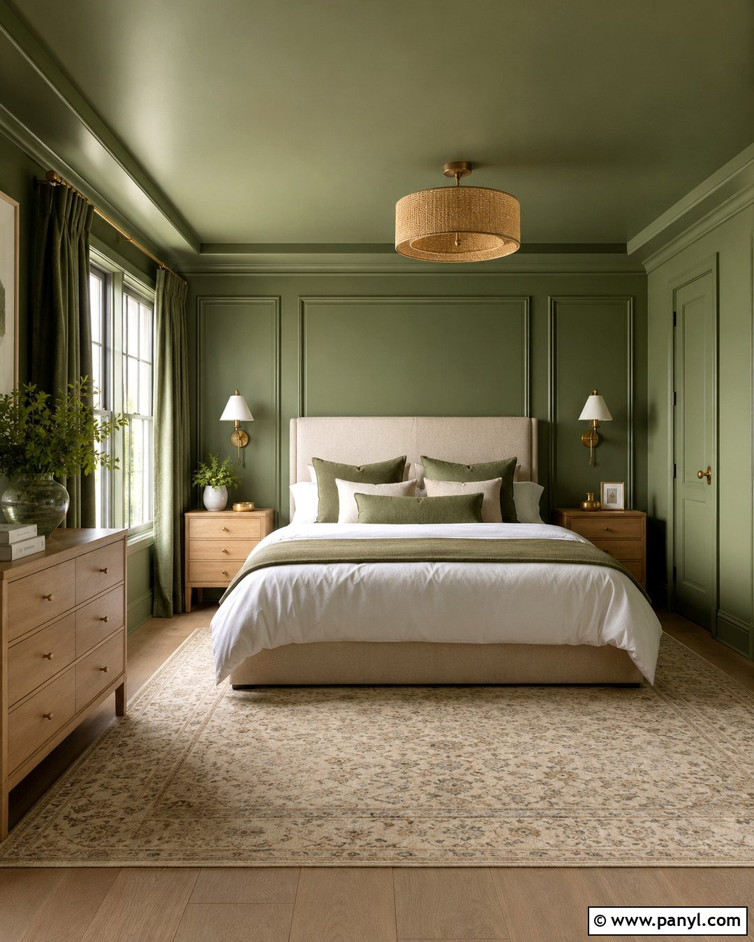 Green Color Drenched Headboard Wall - 20 Green Headboard Wall Ideas