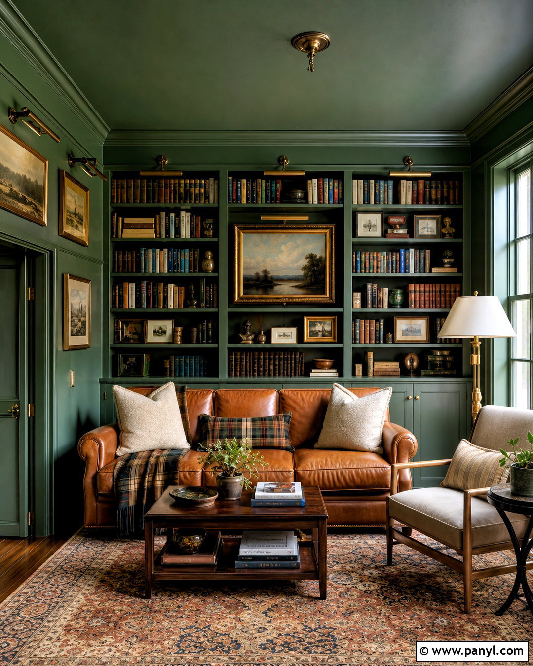 Green Color-Drenched Library - 20 green interior design ideas