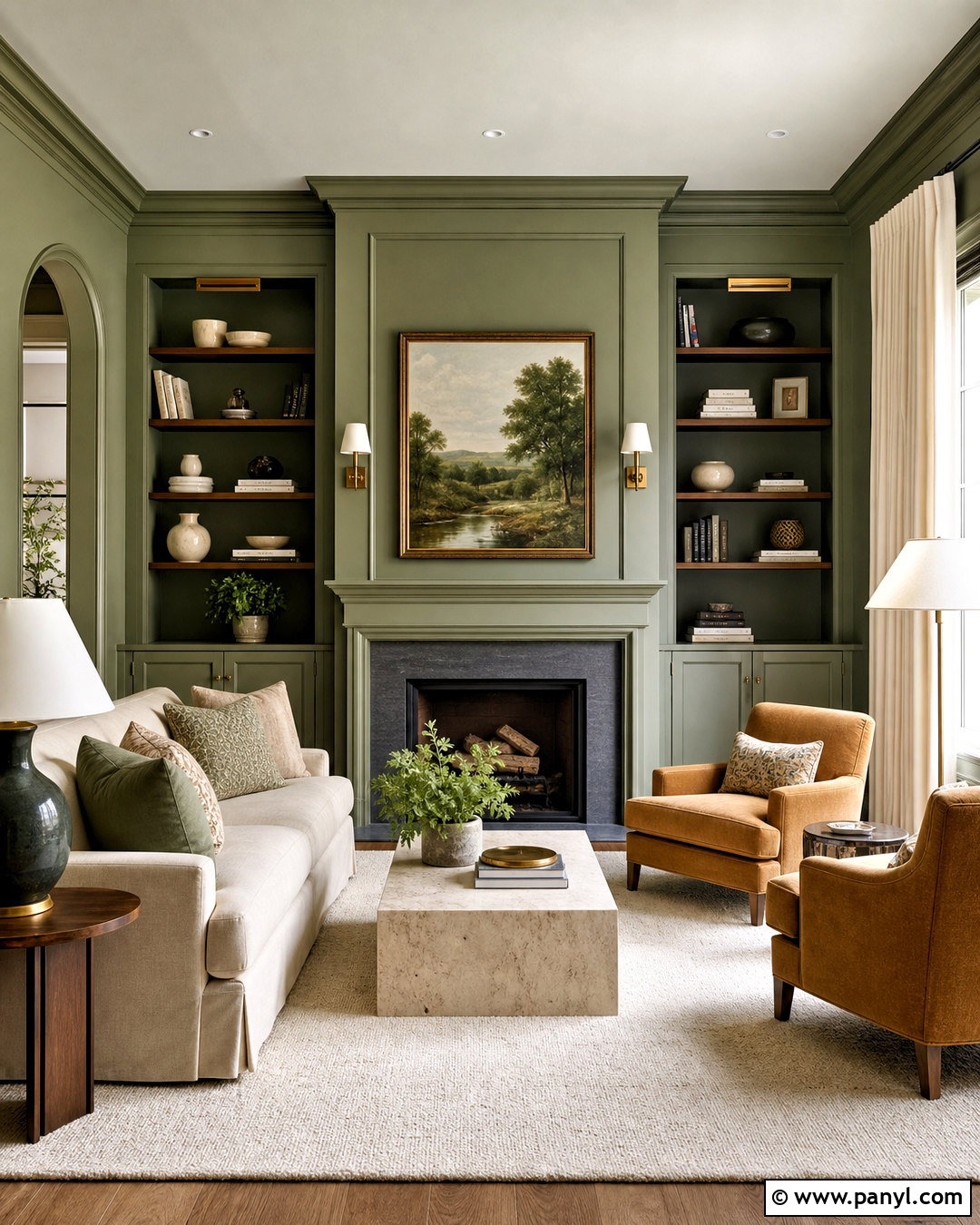 Green Color Drenched Living Room - 20 green and neutral living room ideas