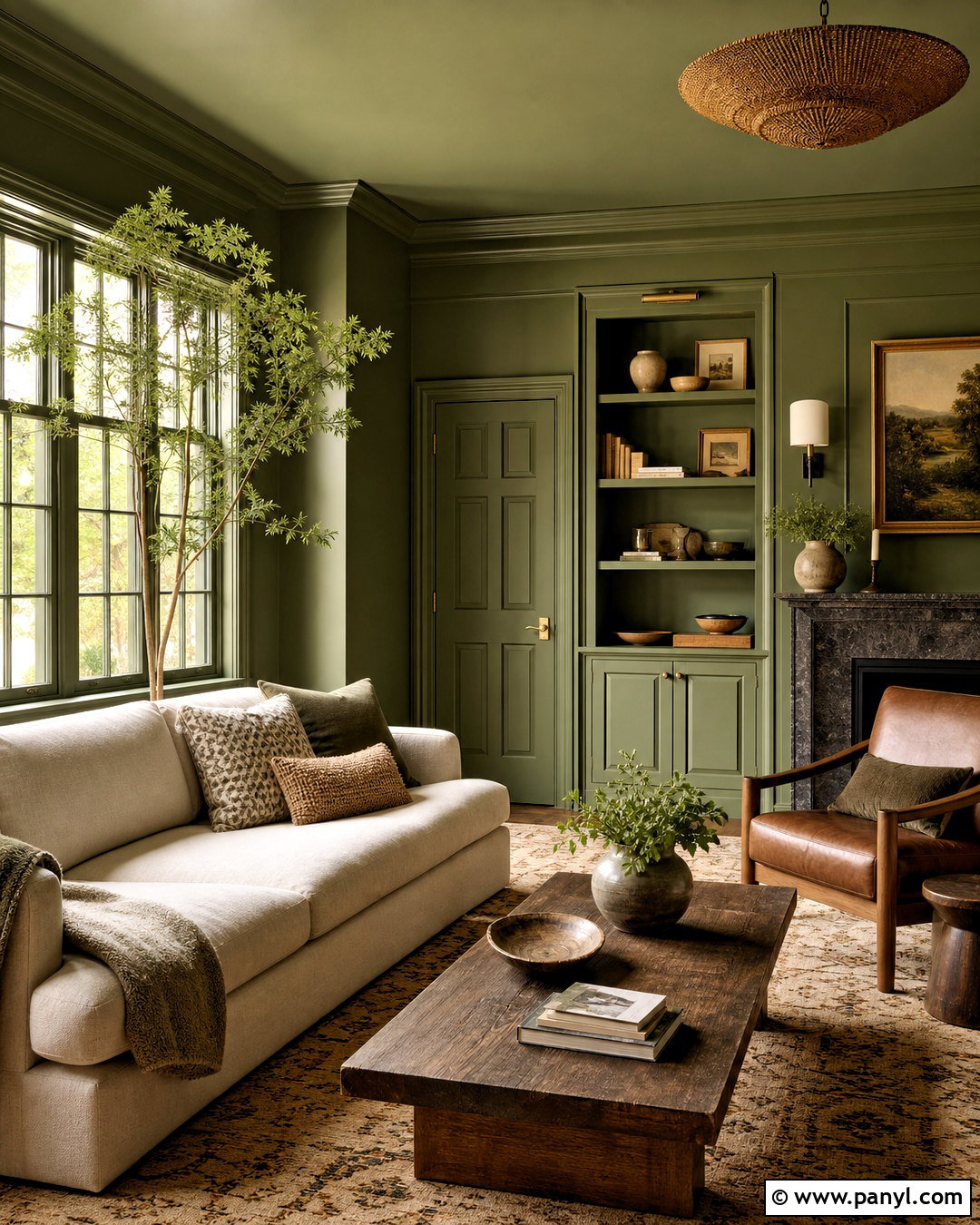Green Color Drenched Living Room - 20 green paint living room ideas