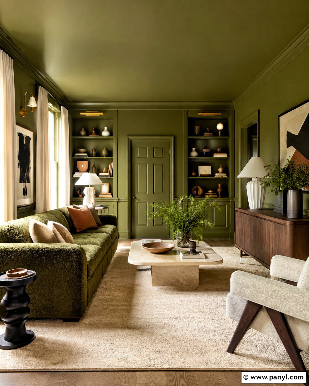 Green Color Drenched Living Room - 20 living room with green walls