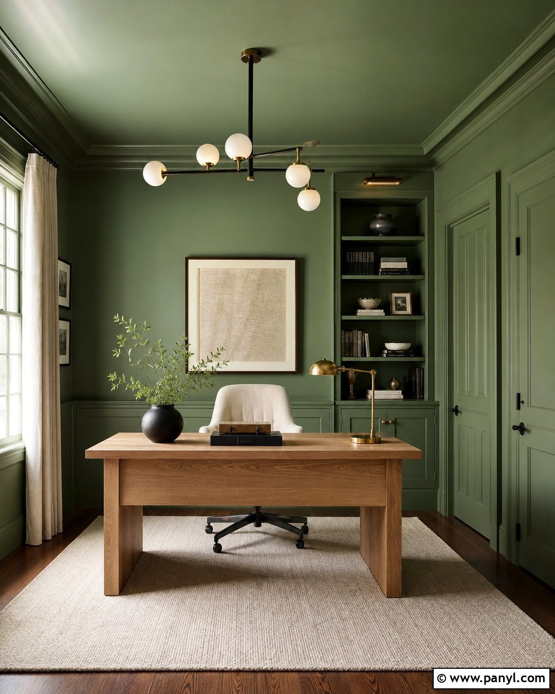 Green Color-Drenched Office - 25 Office Wall Color Ideas Paint Ideas