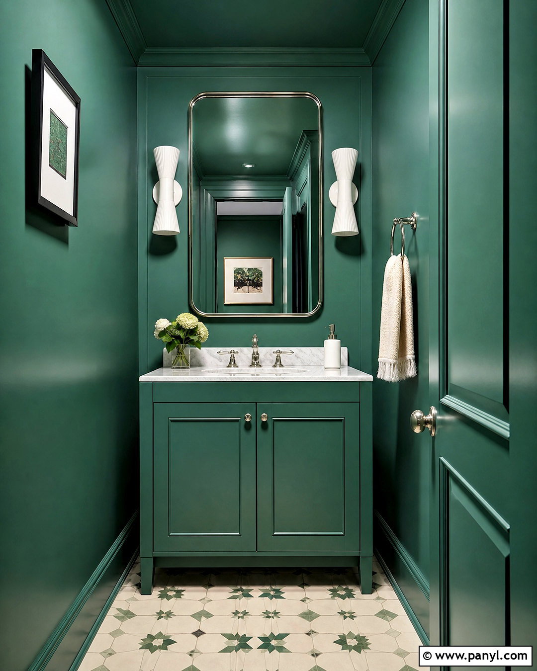 Green Color-Drenched Powder Room - 20 green powder room ideas