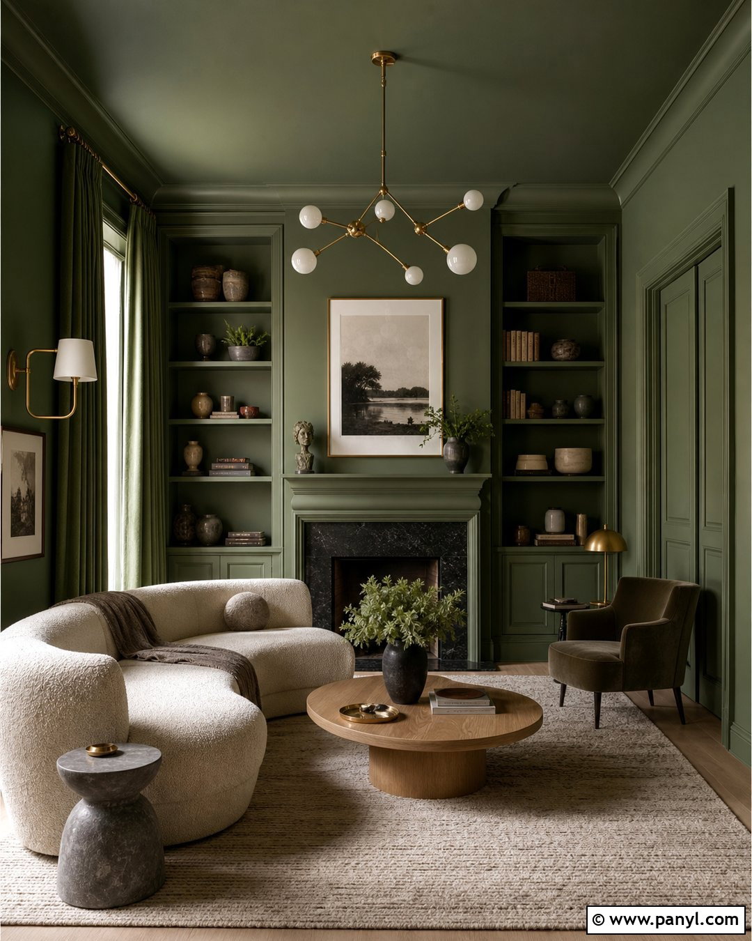 Green Color Drenched Walls - 45 green painted walls
