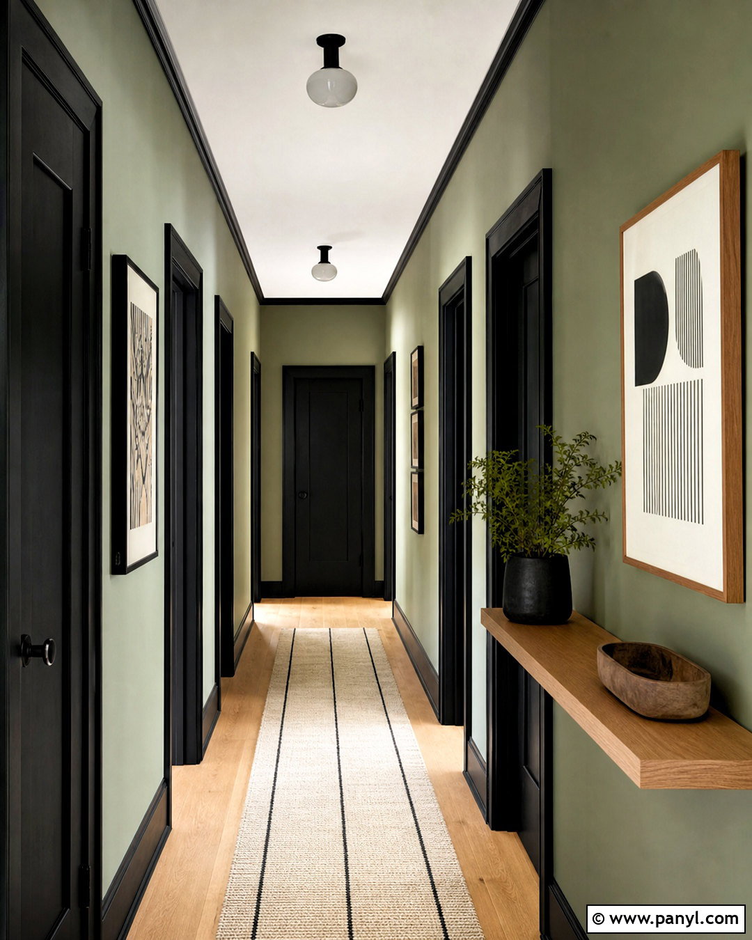 Green Corridor With Black Trim - 20 green corridor ideas