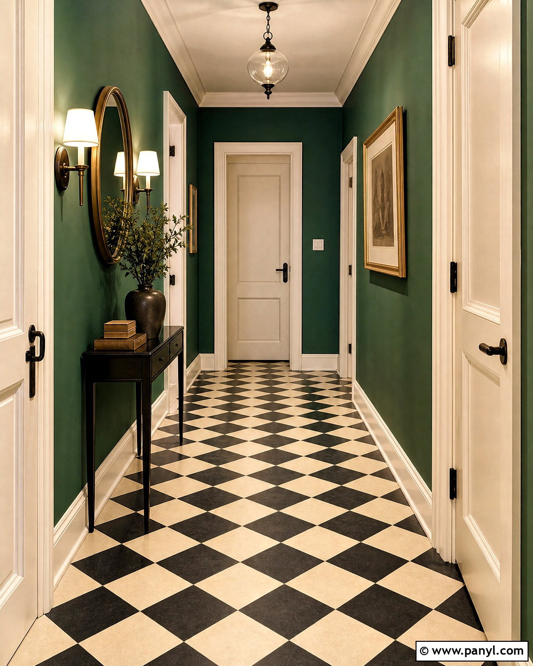 Green Corridor With Checkerboard Floor - 20 green corridor ideas