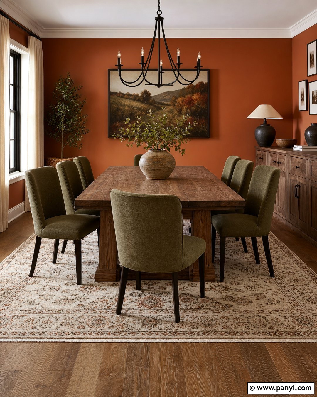 Green Dining Room Burnt Orange Accent Wall - 35 Burnt Orange Accent Wall Ideas