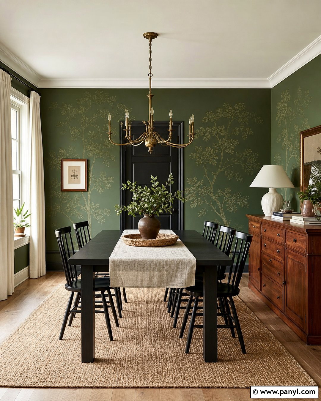 Green Dining Room With Black Furniture - 50 green walls