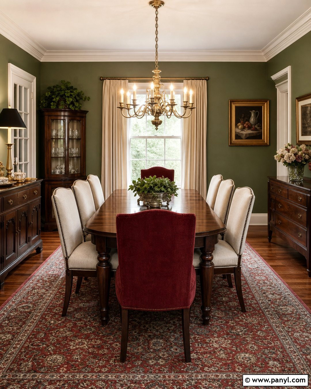 Green Dining Room With Burgundy Accents - 50 green walls