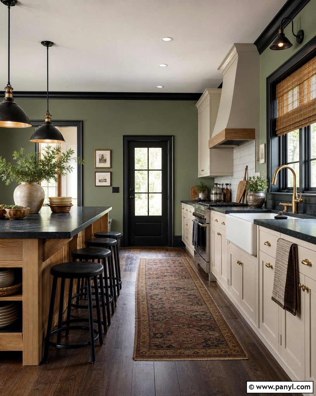 Green Farmhouse Kitchen With Black Trim - 25 Green Wall Black Trim Ideas